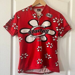 Louis Garneau Women's Red Floral Short Sleeve Cycling Jersey 3/4 Zip Medium